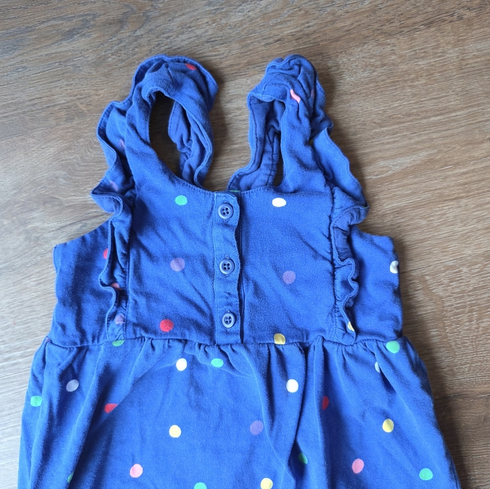 Hanna Andersson Overall Romper Blue Polka Dots Ruffle Strap Girls size 90 - Picture 4 of 8